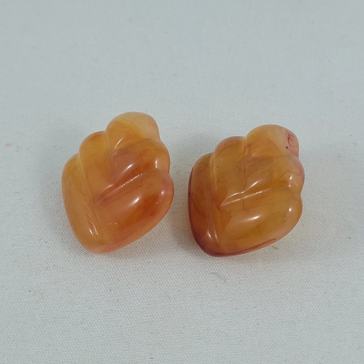 Fakelite Apple Juice Swirl Simulated Carved Amber Resin Moulded Plastic 1 Inch Pierced Earrings Side View