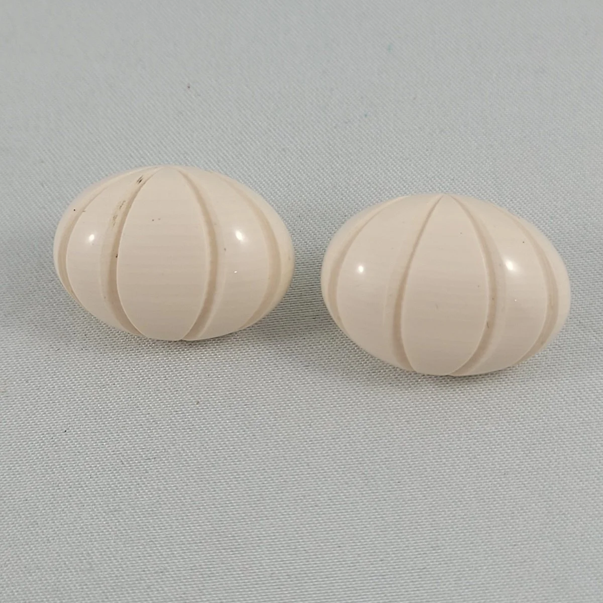 Art Deco Deeply Carved Melon Fluted French Ivory Celluloid Subtractive Nugget Pierced Earrings.jpg