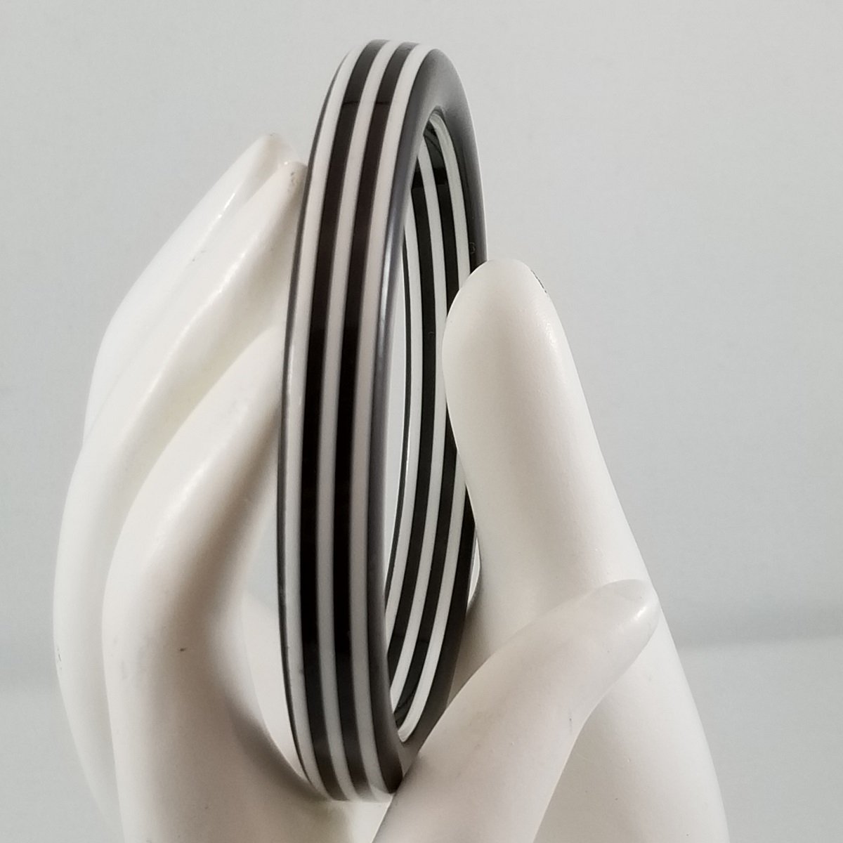 Op Art 1960's Laminated Monochrome Triple-Striped Flat Bangle Bracelet