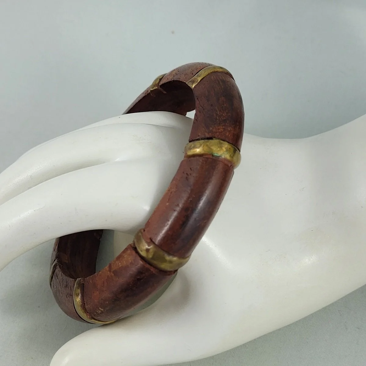 Boho Solid Natural Wood Brass Wrap Inlay Bangle Bracelet