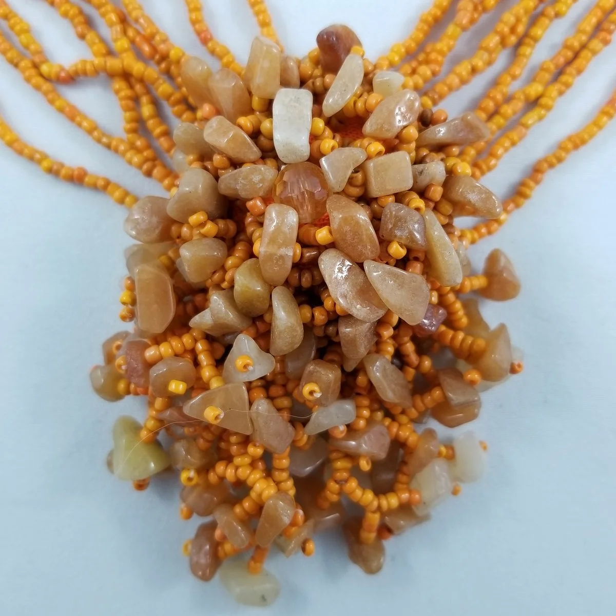 Couture Stanley Hagler Style 1980's Orange Aventurine and Seed Bead Multi-Strand Festoon Necklace -3.jpg