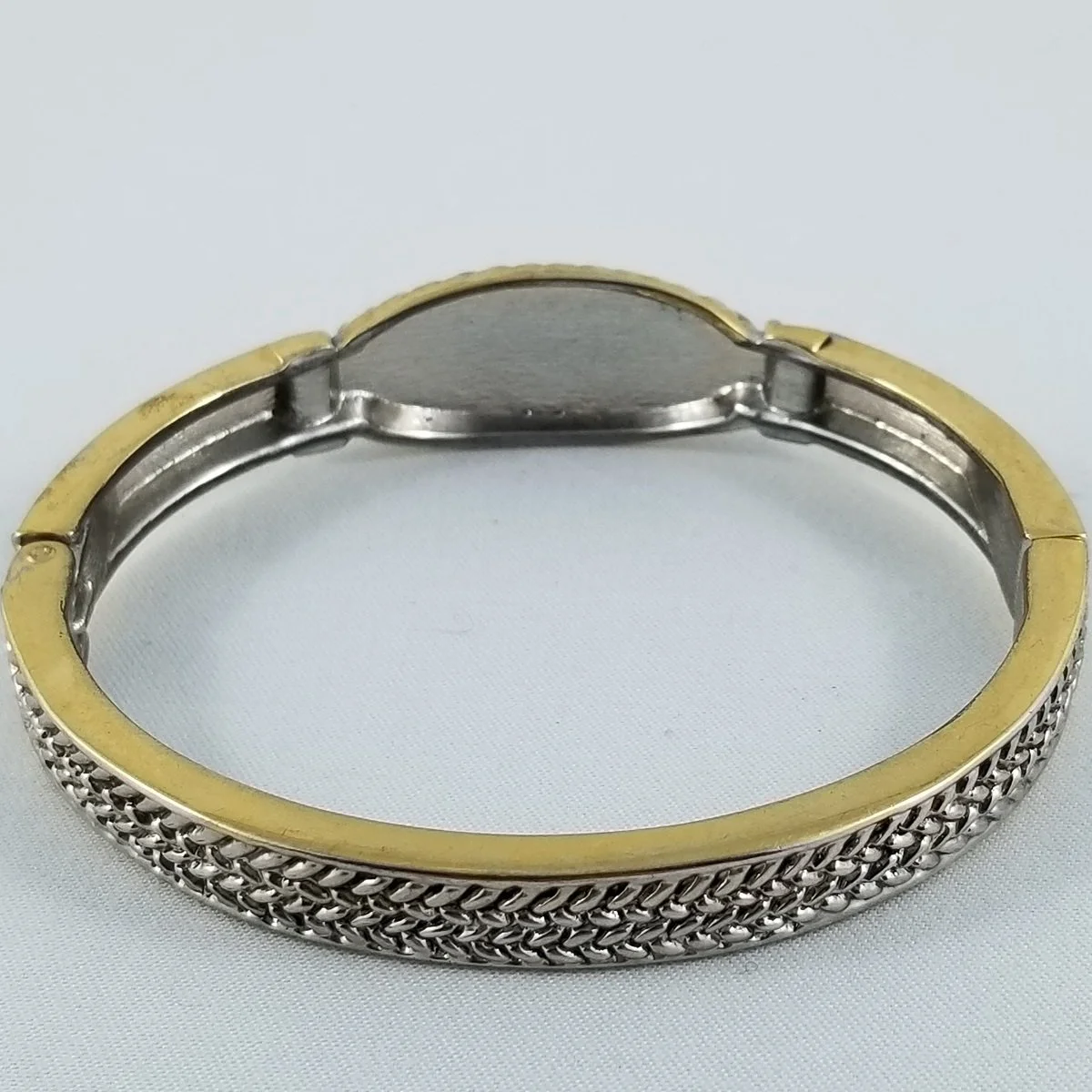 Art Deco Revival Braided Two-Tone Rhinestone Clamper Bangle Bracelet -3.jpg
