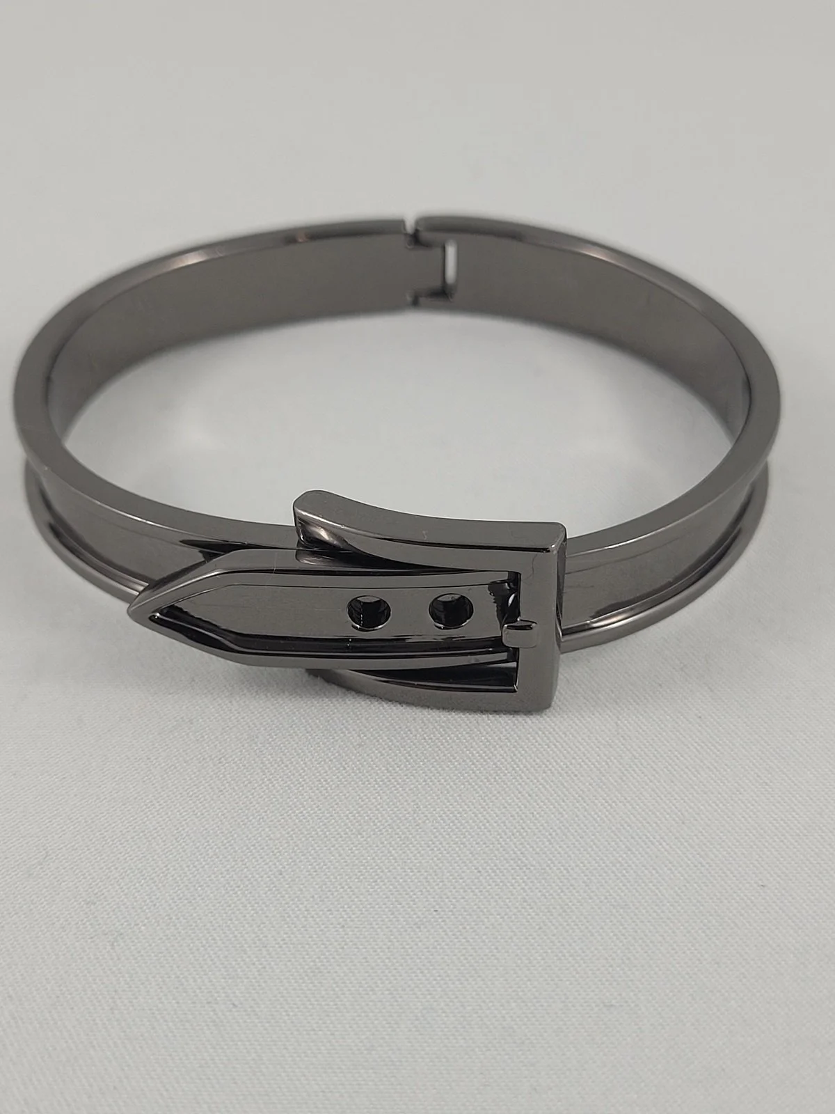 Unisex Black Stainless Steel Belt Buckle Adjustable Hinged Bangle Bracelet