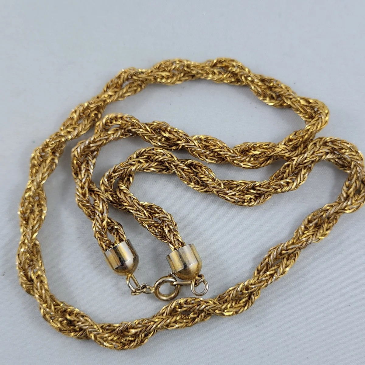 Hong Kong 1960's Gold Double Strand 6mm Twist Wheat Chain End Cap 19 Inch Necklace -1.jpg (Copy)