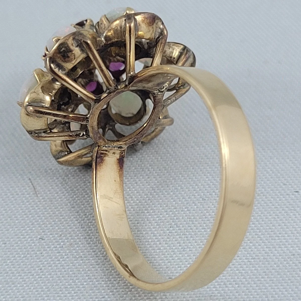 Thai Princess Harem Solid 10K Gold Australian Fire Opal & Ruby Ring Size 7 -13.jpg