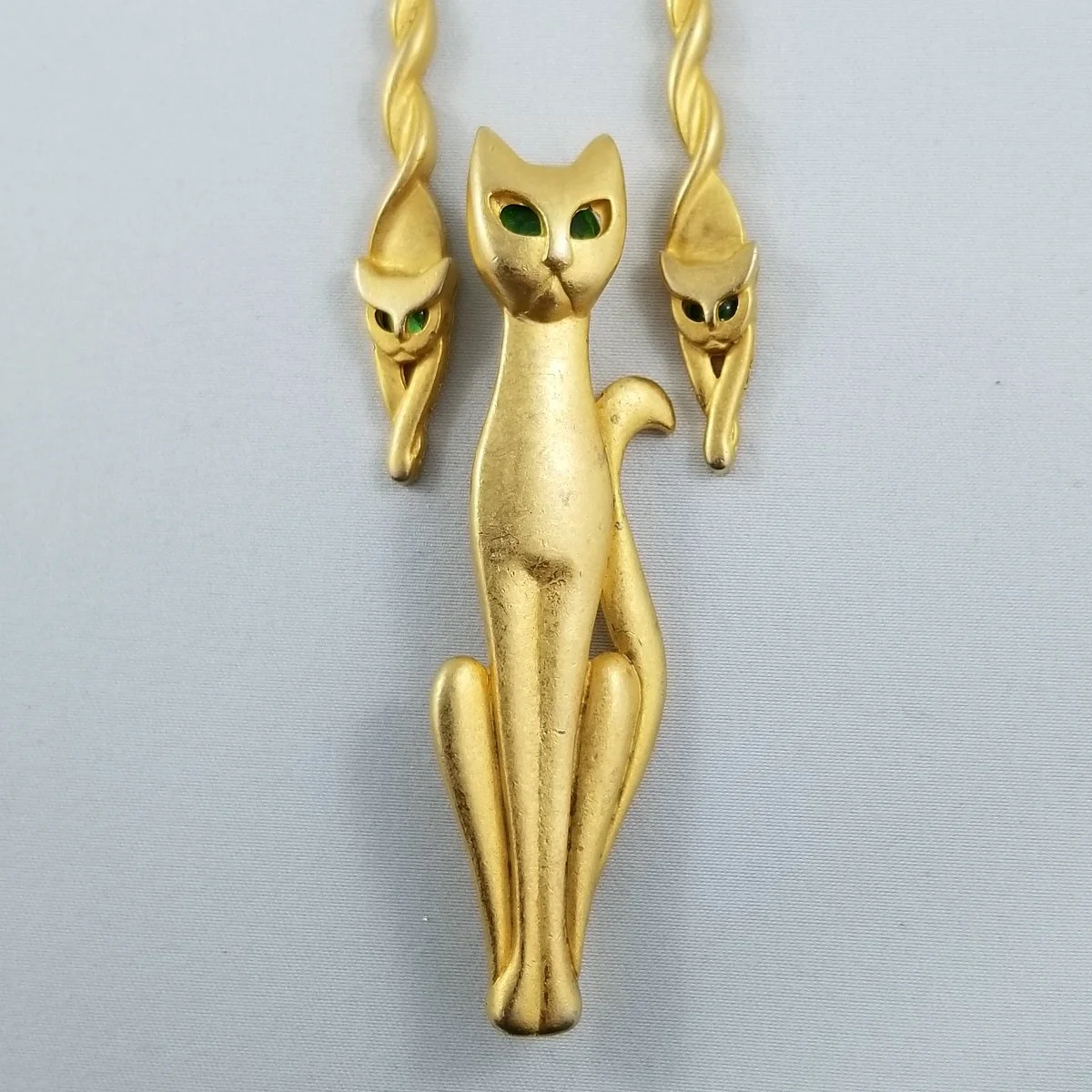 AJC American Jewelry Chain Modernist Cat Demi-Parure Satin Gold-Tone Brooch Earrings Set -4.jpg