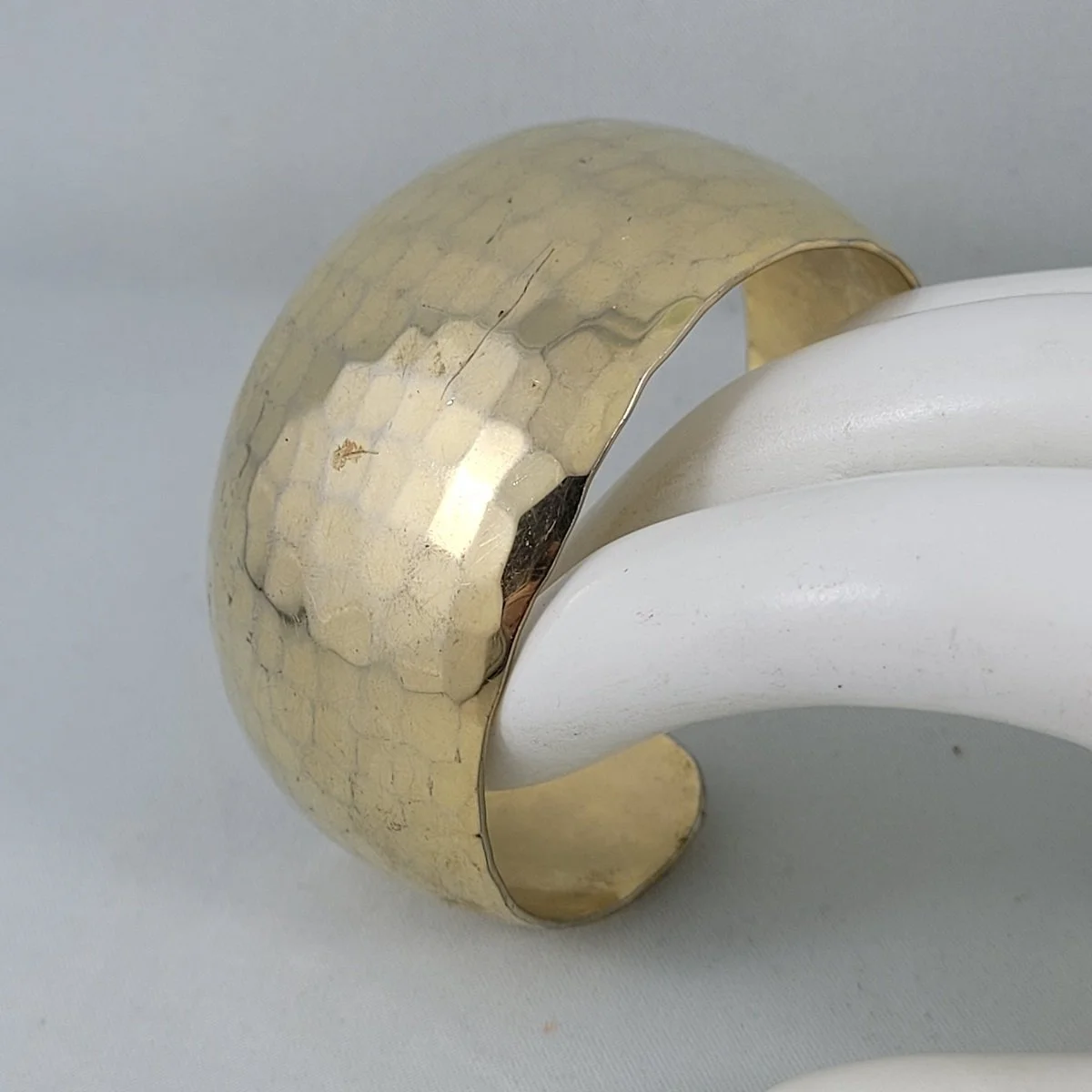 Designer Quality Multi Faceted Hammered Sparkling Golden Brass Slightly Tapered Domed Cuff Bracelet -8.jpg