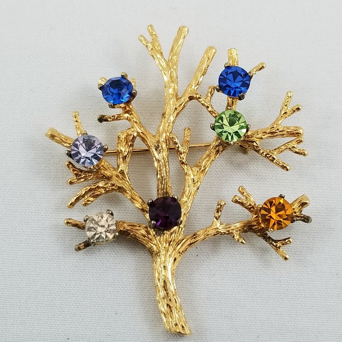 Curtis Creations 1950's Vermeil Sterling Multi-Color Crystal Family Tree Brooch