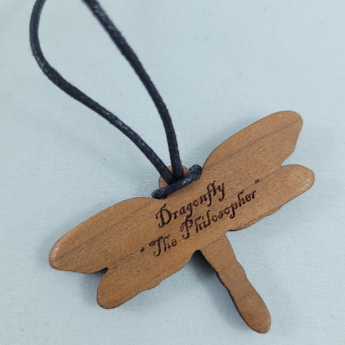 First Nations Cherry Wood Dragonfly Pendant with Abalone Philosopher by Shain Jackson Adjustable Leather Cord Necklace Backside