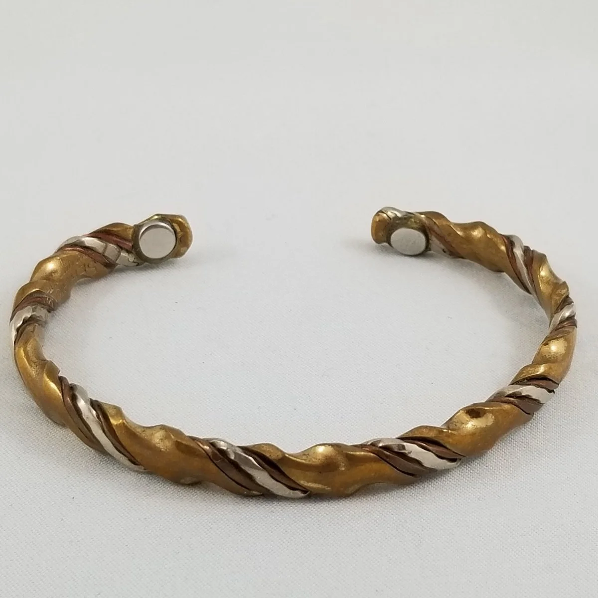 Sergio Lub 1990's Magnetic Tri-Metal Woven Cuff Bracelet Handmade USA -5.jpg