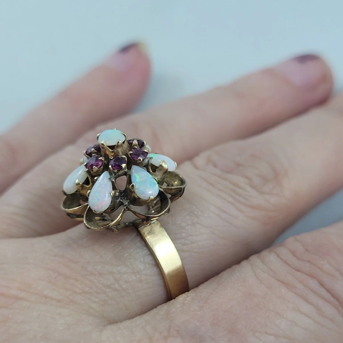 Thai Princess Harem Solid 10K Gold Australian Fire Opal & Ruby Ring Size 7 -3.jpg