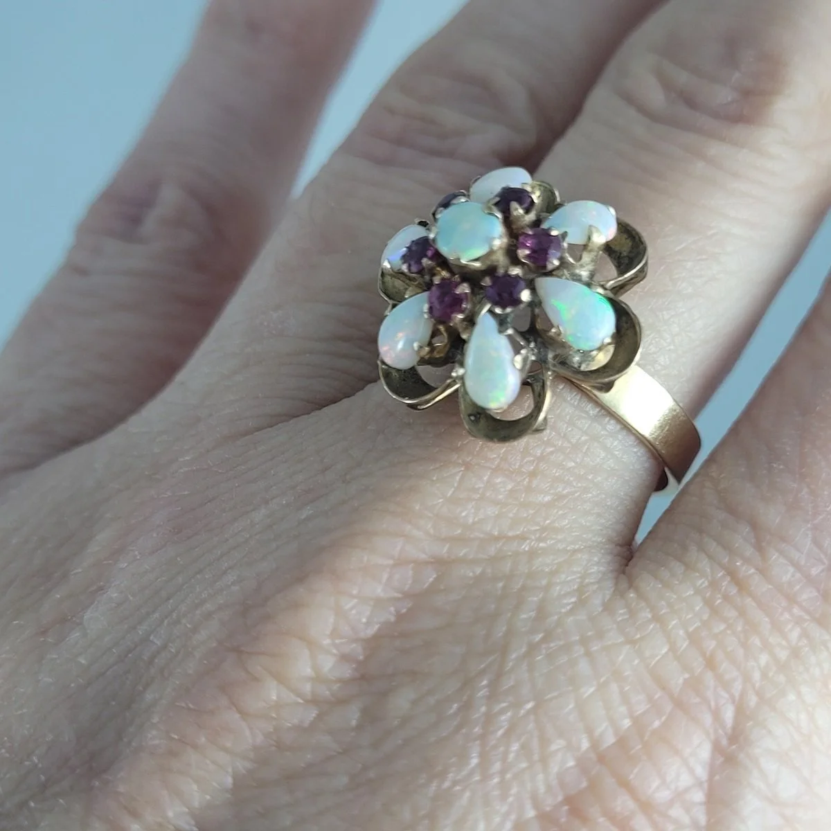 Thai Princess Harem Solid 10K Gold Australian Fire Opal & Ruby Ring Size 7 -9.jpg