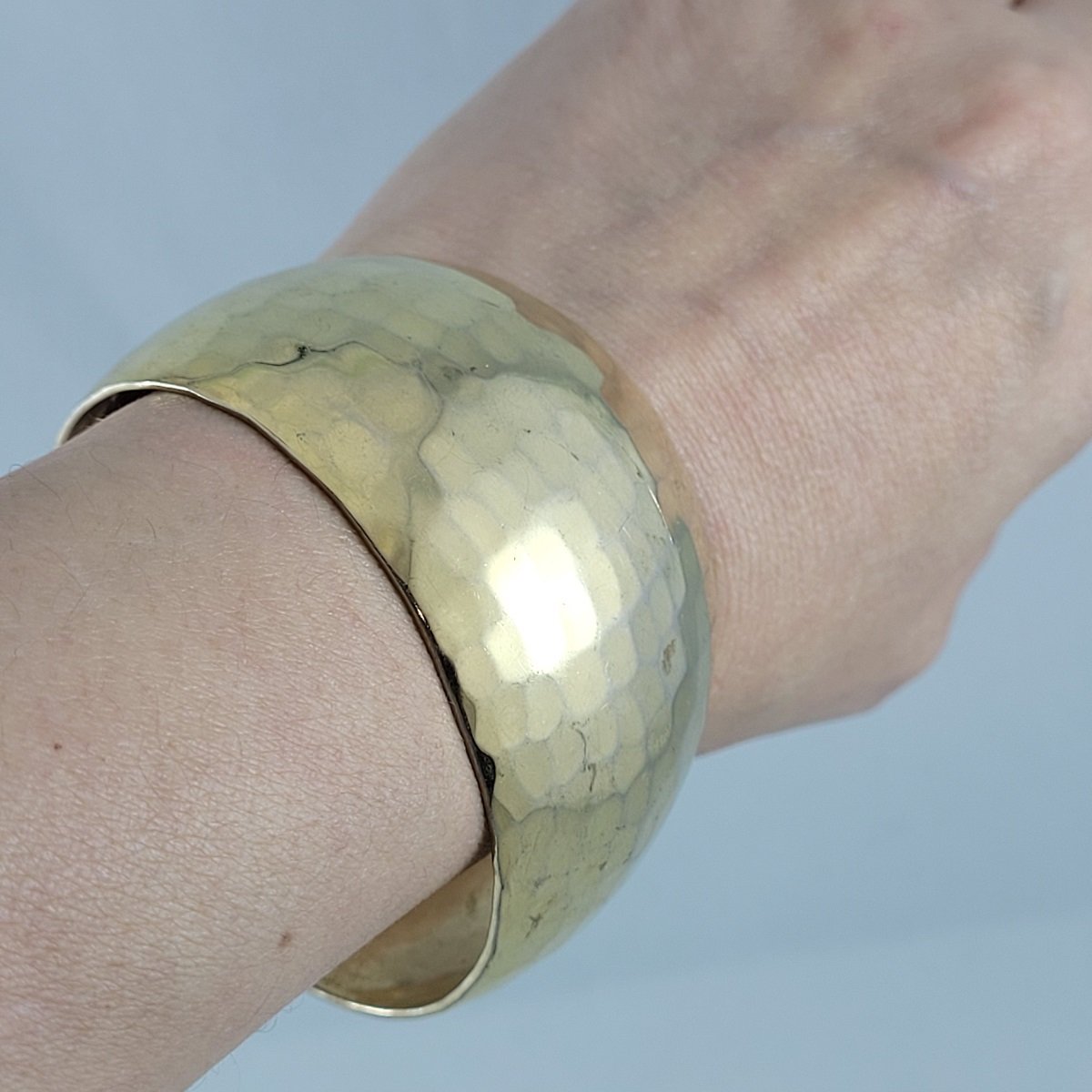 Designer Quality Multi Faceted Hammered Sparkling Golden Brass Slightly Tapered Domed Cuff Bracelet -11.jpg