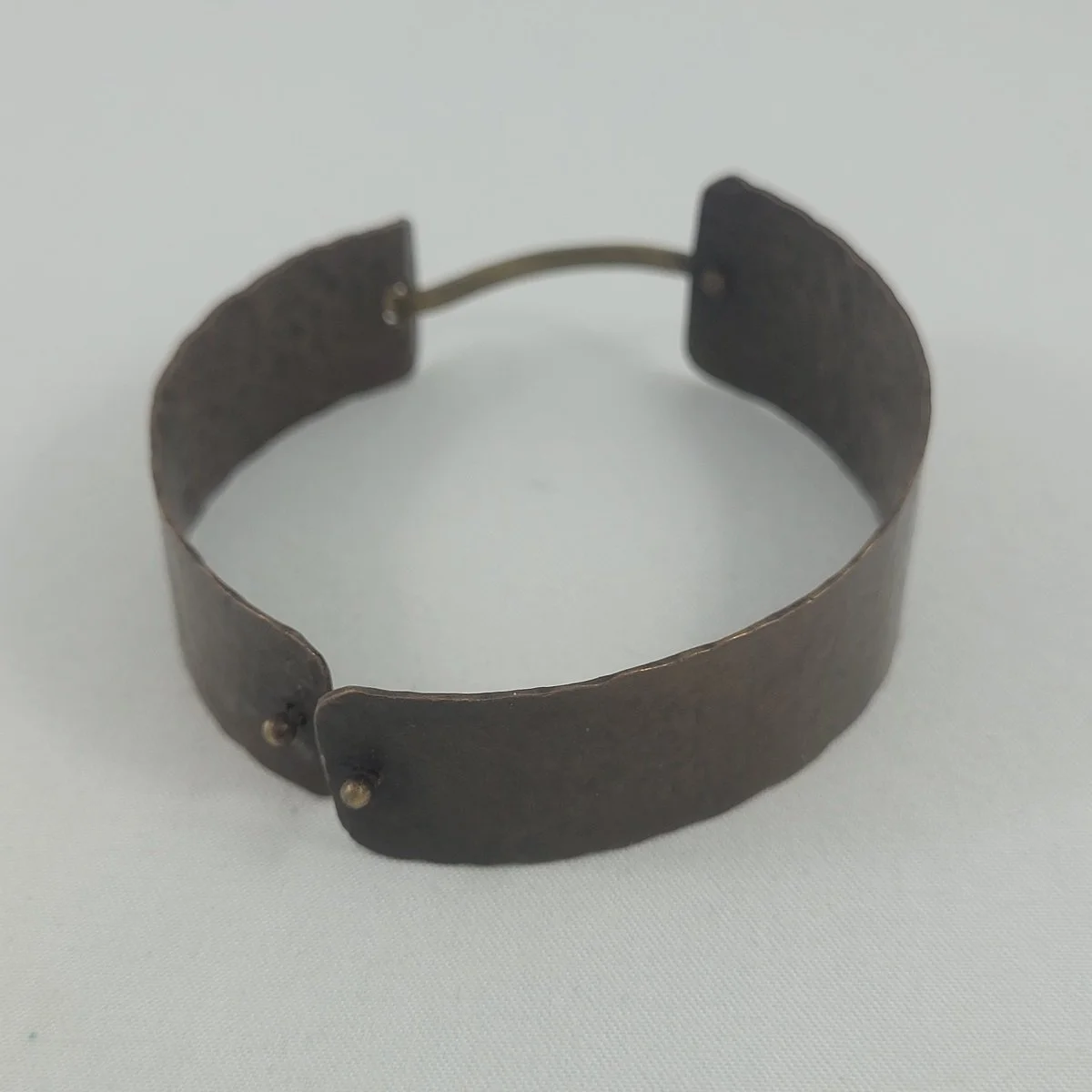 Artisan Mixed Metal Brutalist Steampunk Hammered Copper Brass Hinged Asymmetrical Panel Bracelet.jpg (Copy)