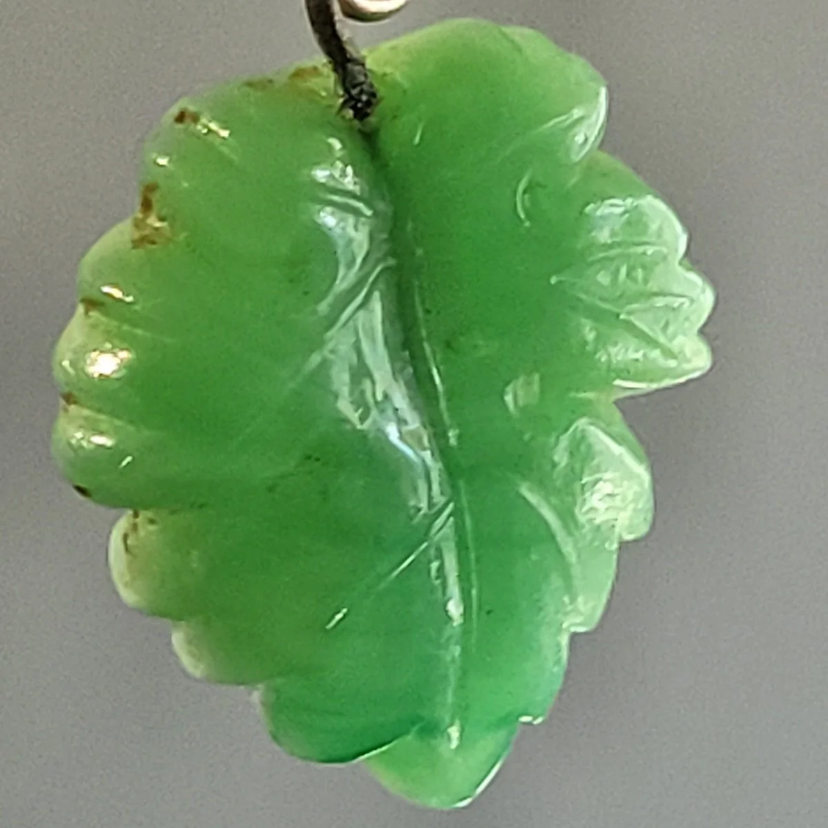 Josef Riedel Neugablonz Translucent Chrysoprase Green Glass Pressed Leaf Drop Pierced Earrings -5.jpg (Copy)