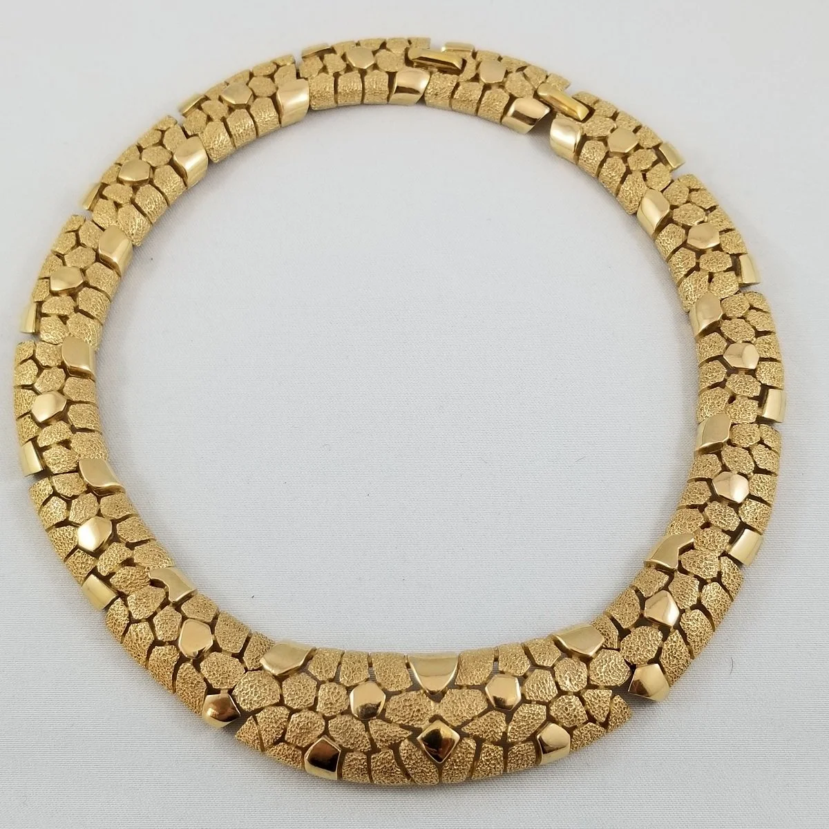 Trifari Crown 1950's Gold-Tone Tessellated Honeycomb Collier Necklace with Signed Extender -2.jpg