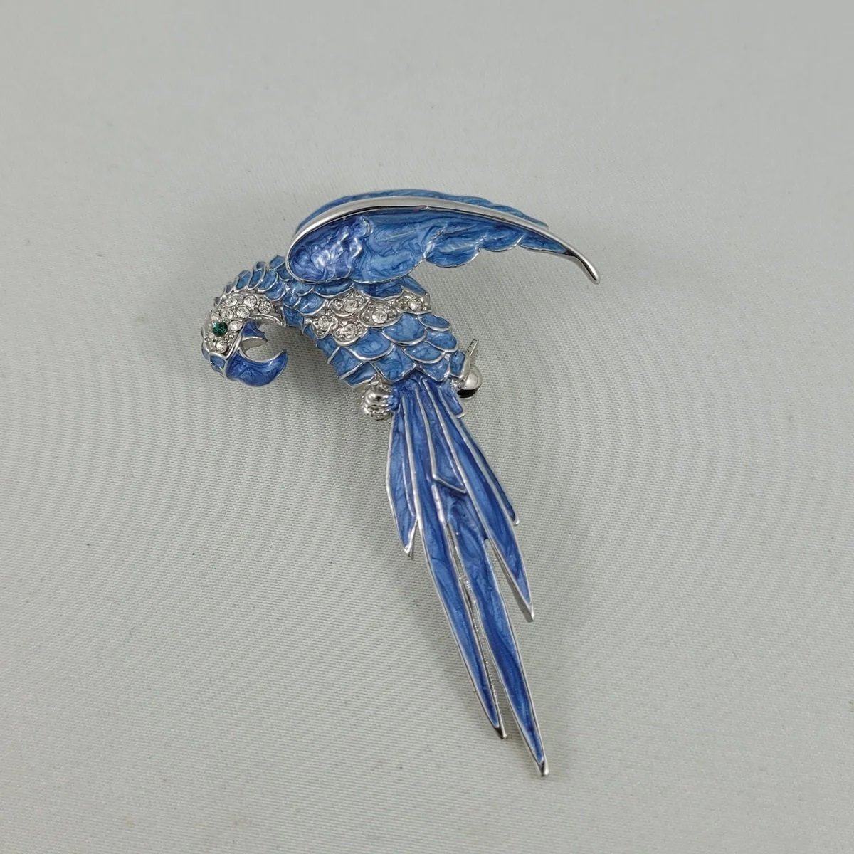 Blue Gloss Enamel Pave Crystal Rhinestone Green Eye Silver Plate Parrot Brooch (Copy)