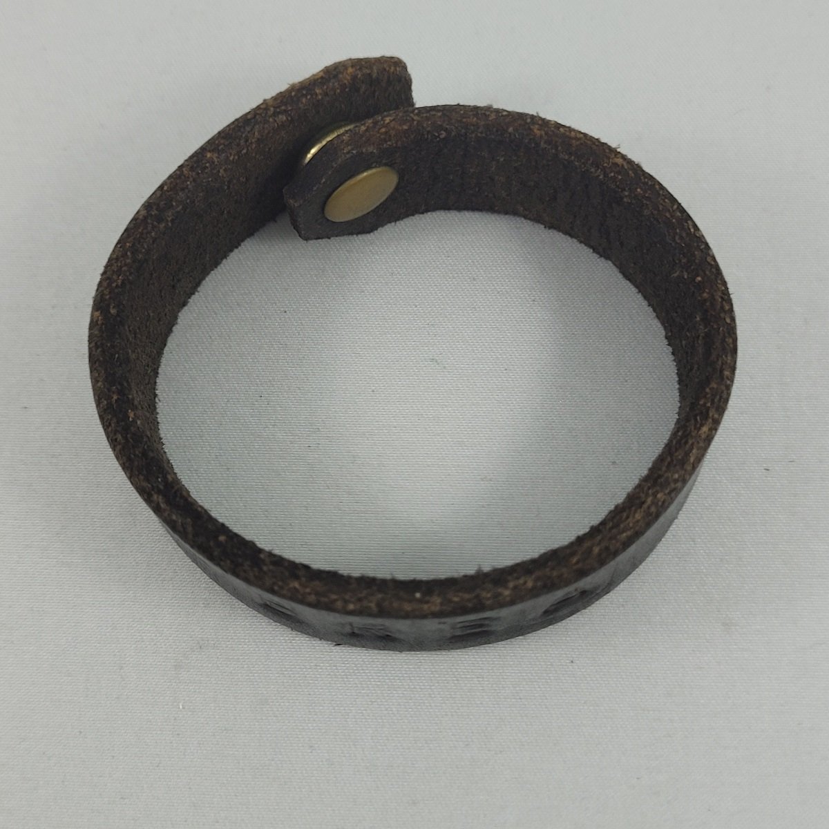 Personalized Name 'BREA' Impressed .75 Inch Brown Leather Strap Snap 7.5 Inch Bracelet Top View