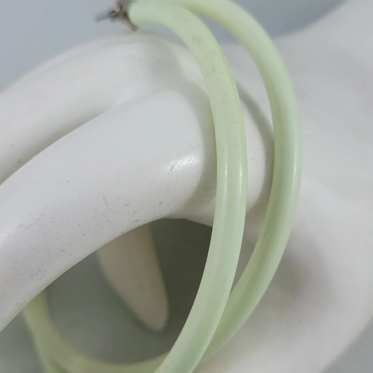 Faux Glow in the Dark Green Colour Plastic Oversized 3 Inch Open Hoop Tube Pierced Earrings -4.jpg