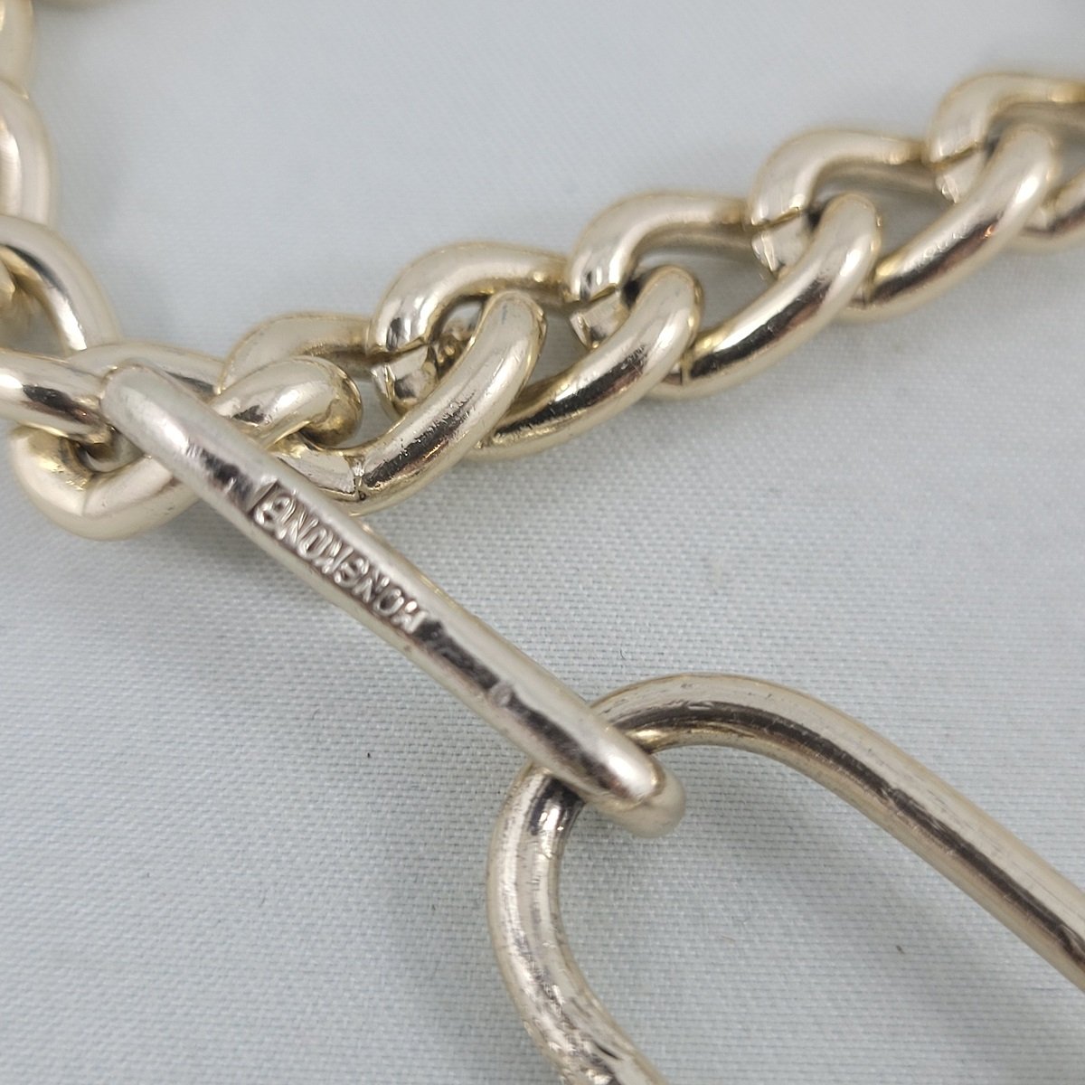 Hong Kong 1950's - 1960's Textured Gold Aluminum 1.25 Inch Chain Links 33.5 Inch Rope Necklace Hook Clasp Marking