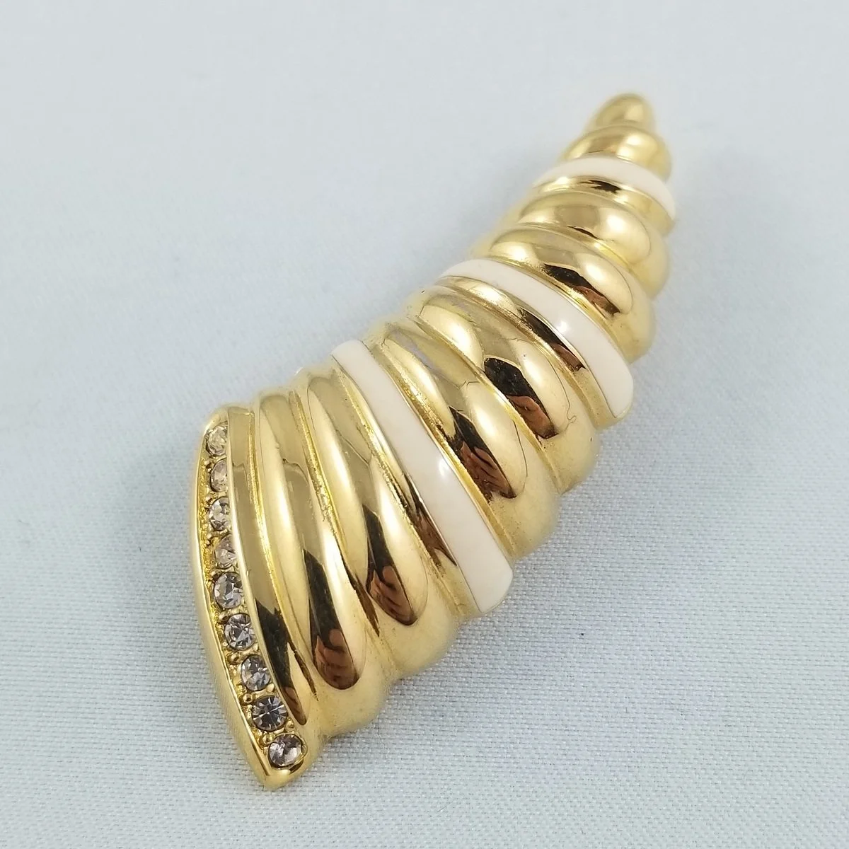 Christian Dior Signed Jeweled Cornucopia Horn of Plenty Boutique Enamel Crystal Gold Brooch Pin