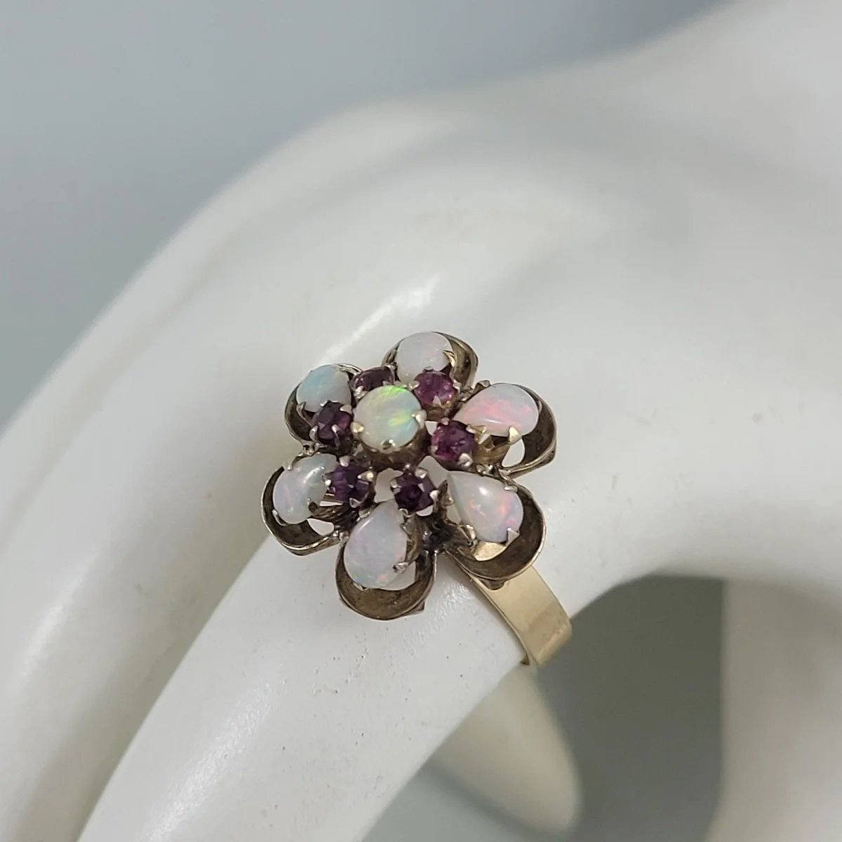 Thai Princess Harem Solid 10K Gold Australian Fire Opal & Ruby Ring Size 7 -17.jpg