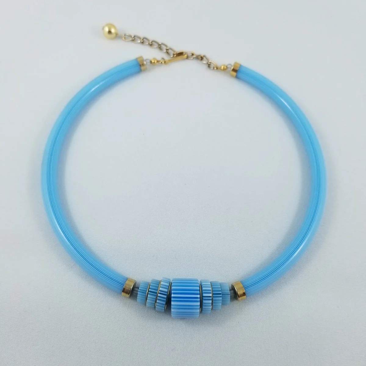 Giuliano Fratti Italian Mod Sky Blue Pinstripe Injected Galalith Architectural Tube Panel Collar Choker Necklace.jpg (Copy)