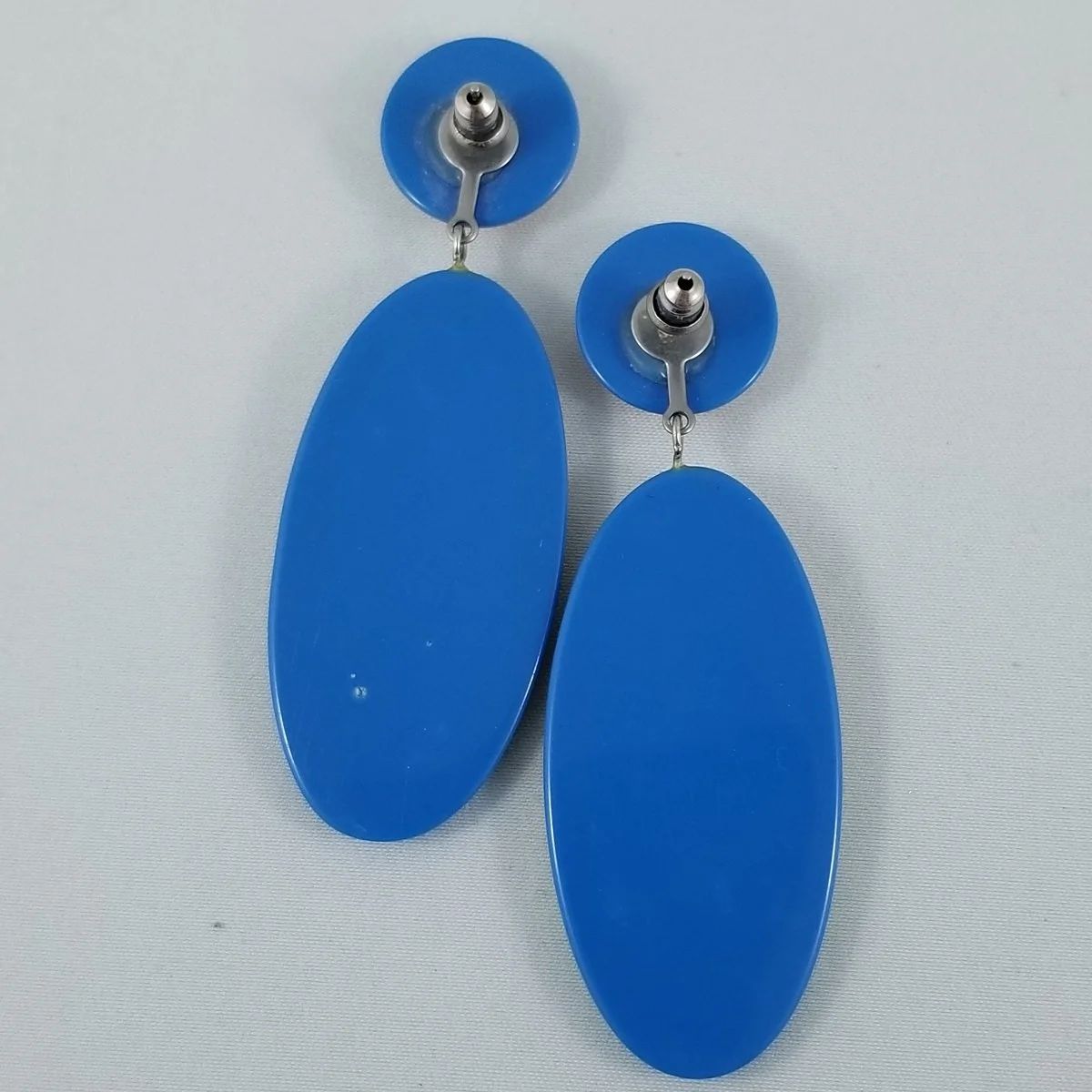 Lea Stein Attributed Rainbow Laminated Rhodoid Plastic Drop Shoulder Duster Pierced Earrings -2.jpg