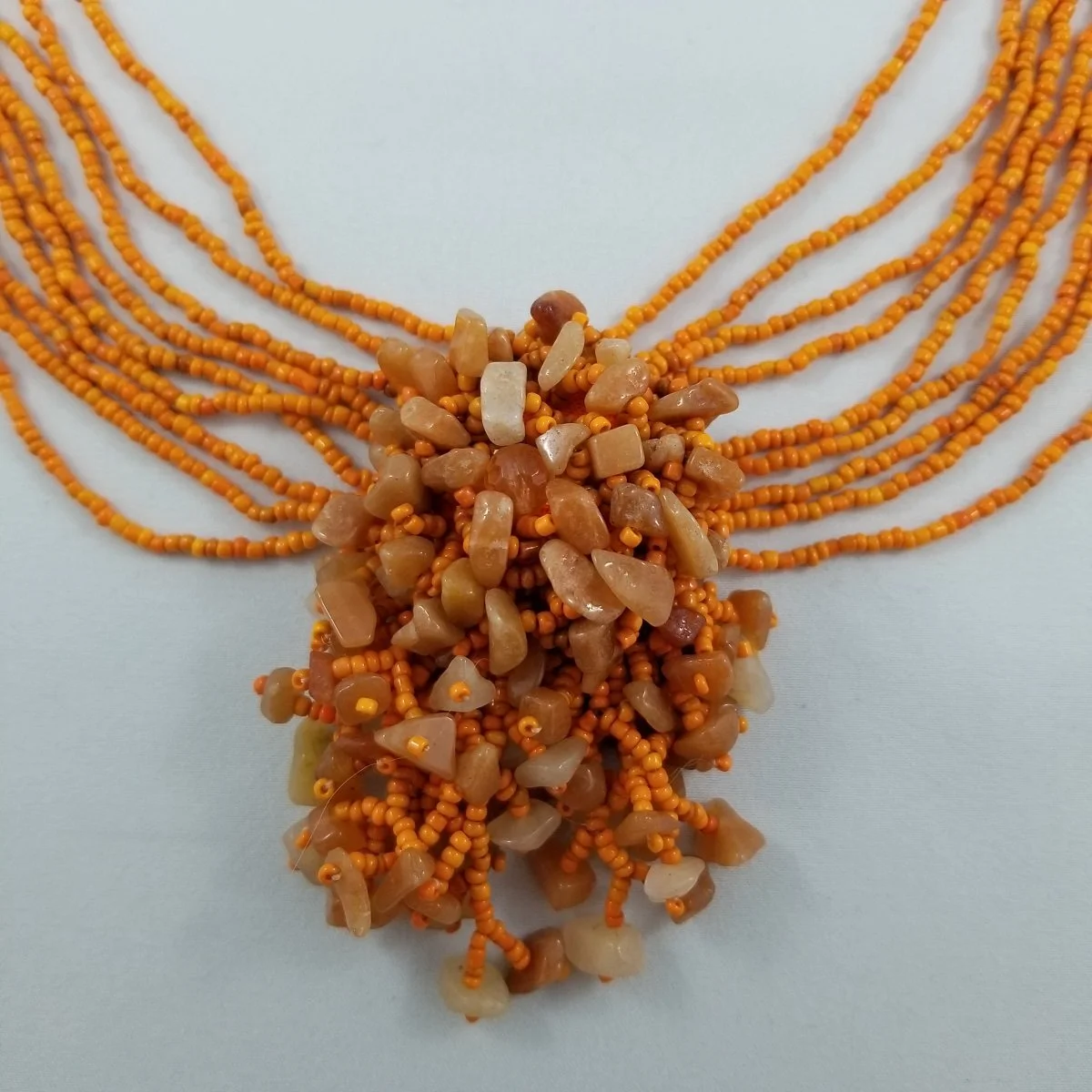 Couture Stanley Hagler Style 1980's Orange Aventurine and Seed Bead Multi-Strand Festoon Necklace -6.jpg