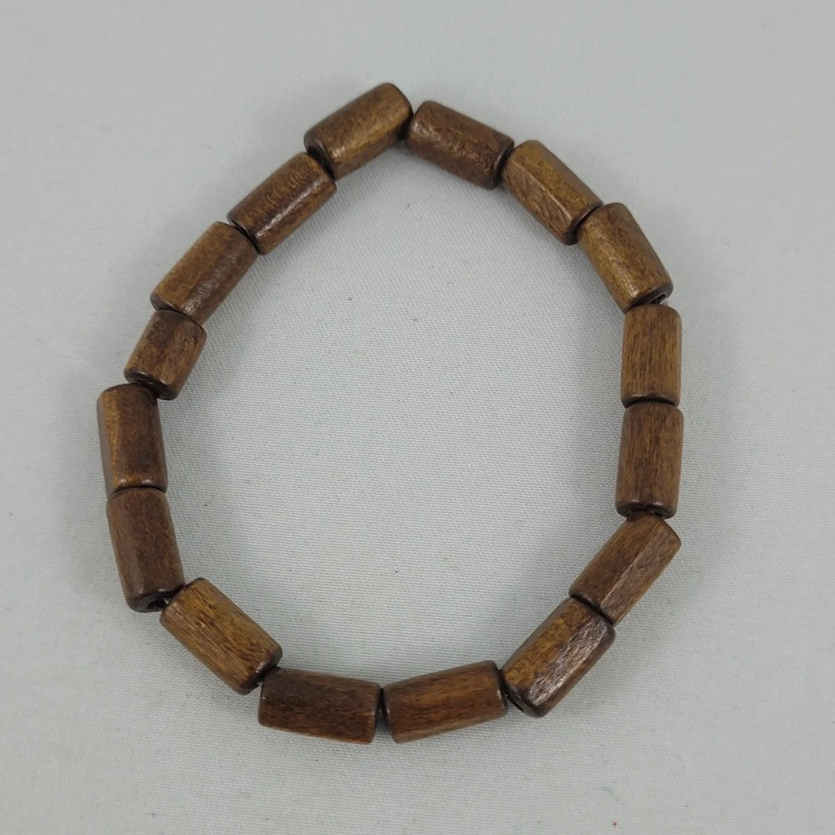Natural Wood Medium Brown Tube Bead Stretch Elasticized Beaded Bracelet Front View