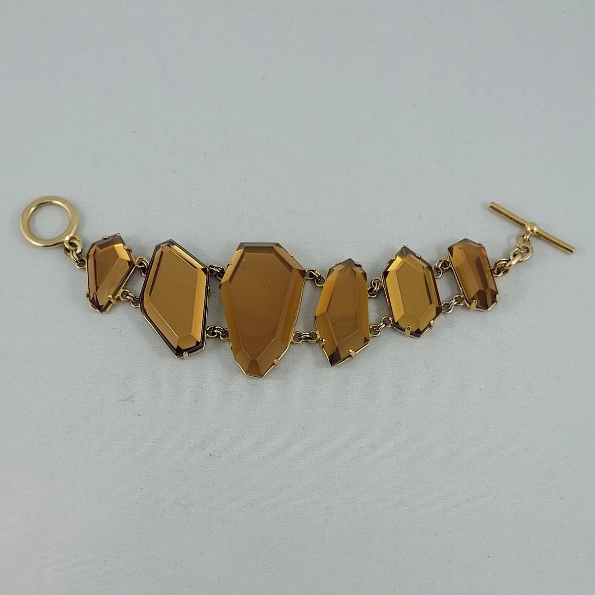 Freeform Faceted Simulated Amber Gems Prong Set Open Back Gold Plated Frame Panel Link Bracelet.jpg (Copy)