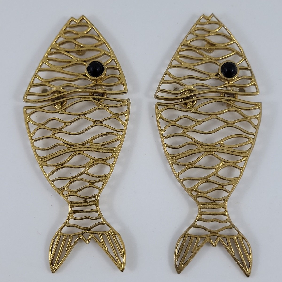 ZARA Goldtone Oversized Articulated Fish Shaped Pierced Stud Earrings New Packaged Design 1124-011-303 Front