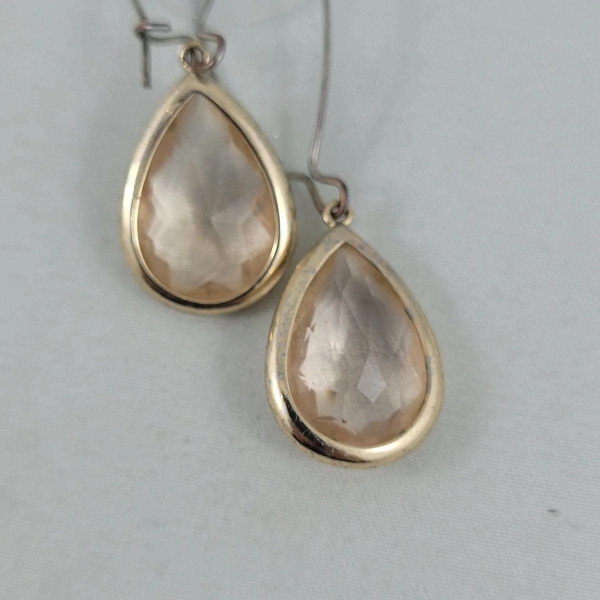 Plated Copper Gold Framed Prong Set Faceted 9ct Pear Cut Morganite Gemstone Drop Kidney Ear Wire Pierced Earrings 1