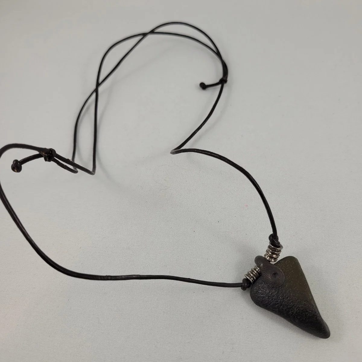 Rough Moldavite Tektite Irregular Shard Triangular Pendant Affixed Clay Bail Adjustable Cord Necklace -7.jpg