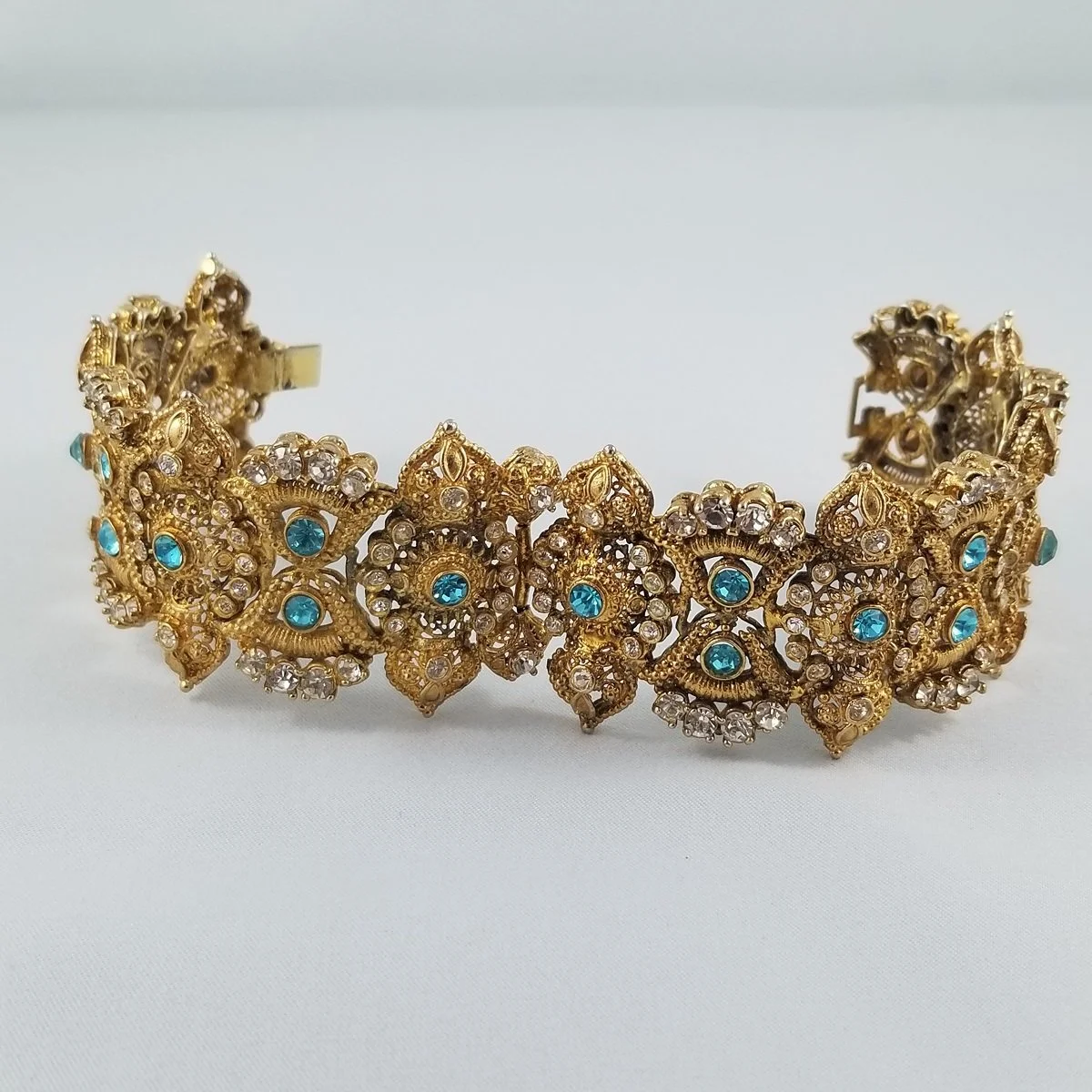 Etruscan Revival 19th Century 14K Gold Gilt Cannetille Wide Pin-Hinge Articulated Cuff Bracelet -9.jpg