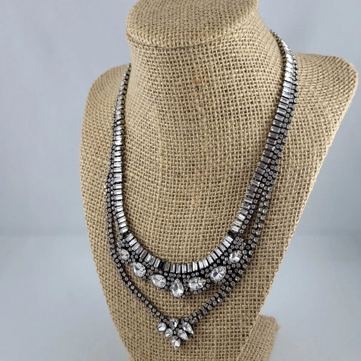 Banana Republic Clear Crystal Baguette Chaton Drop Pave Rhinestone Cup Chain Bib Necklace -5.jpg (Copy)