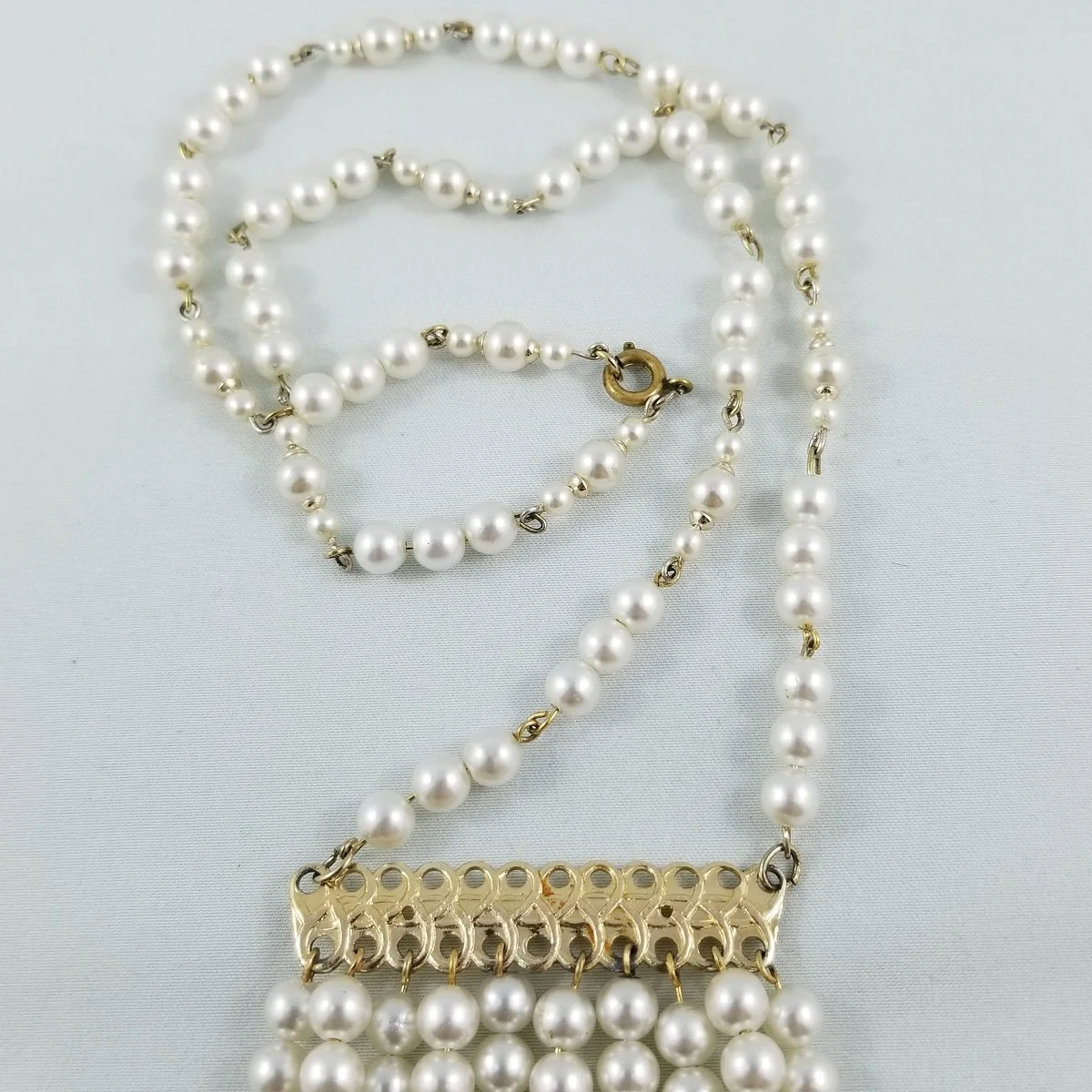 Hollywood Regency Bib Festoon Swarovski AB Pearl Waterfall Necklace -3.jpg