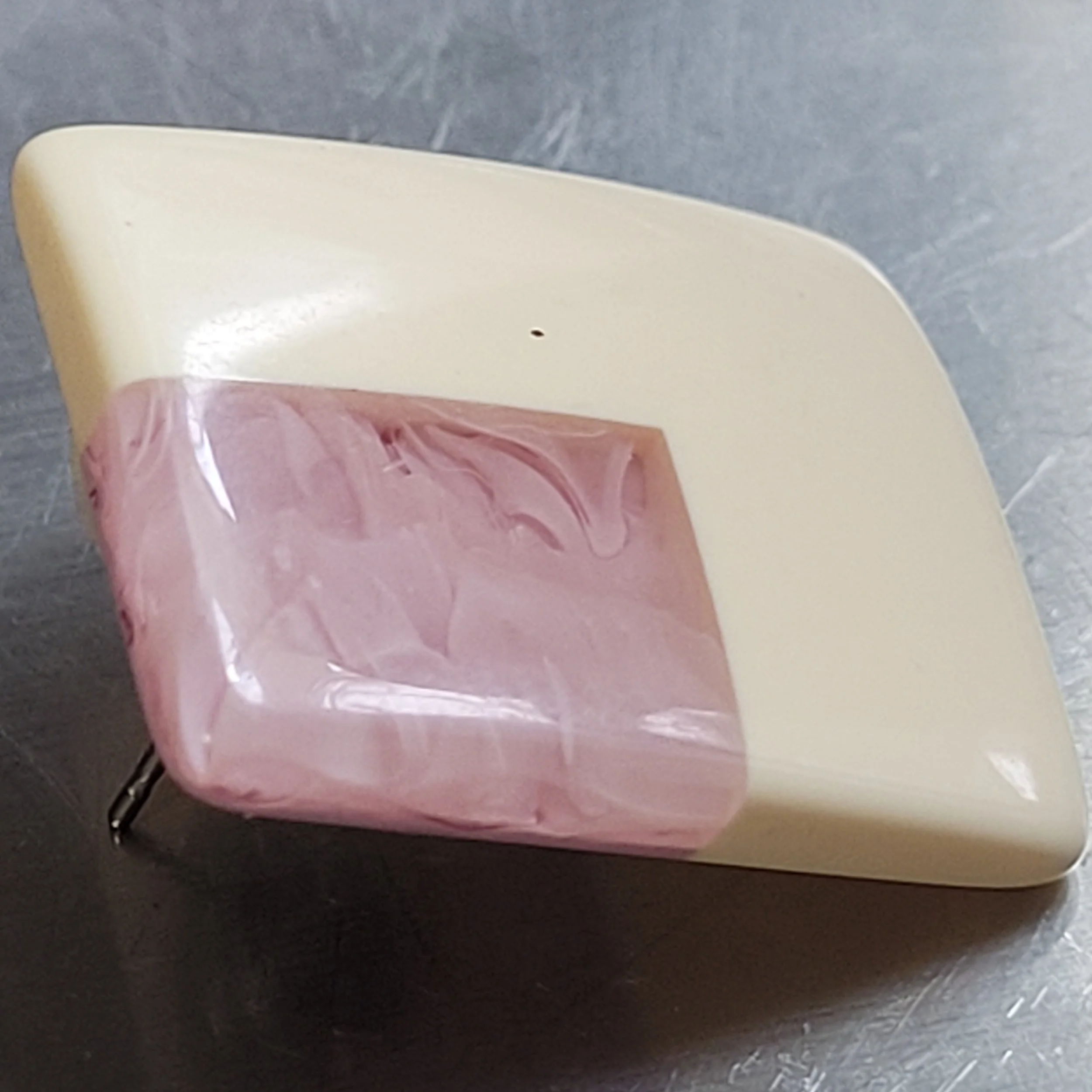 François Schoenlaub for Guillemette L'Hoir Paris 'Paris Modernist' Marbled Mauve Clotted Cream Rhodoid Asymmetrical Rectangular Pierced Earrings -8.jpg
