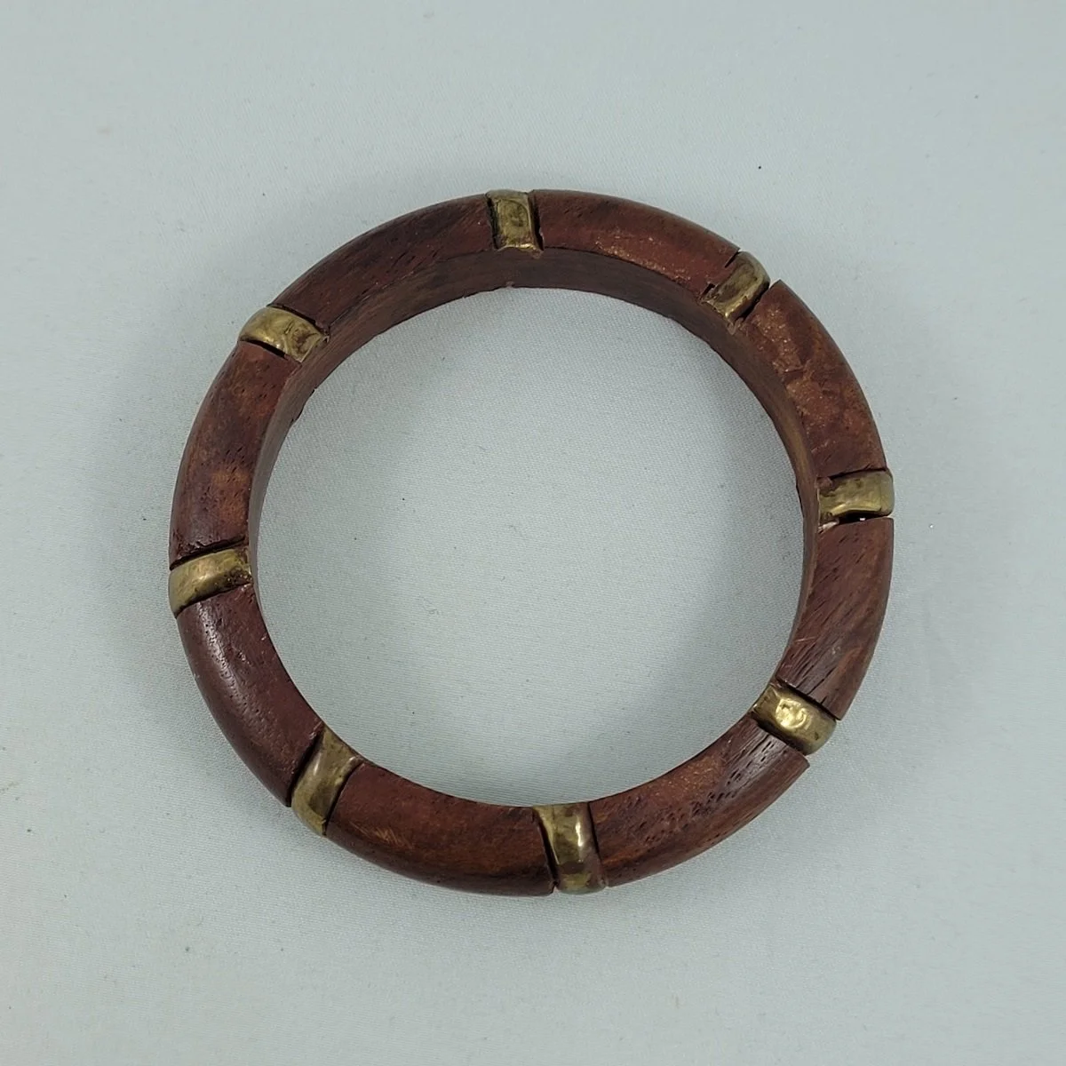 Boho Solid Natural Wood Brass Wrap Inlay Bangle Bracelet Top View