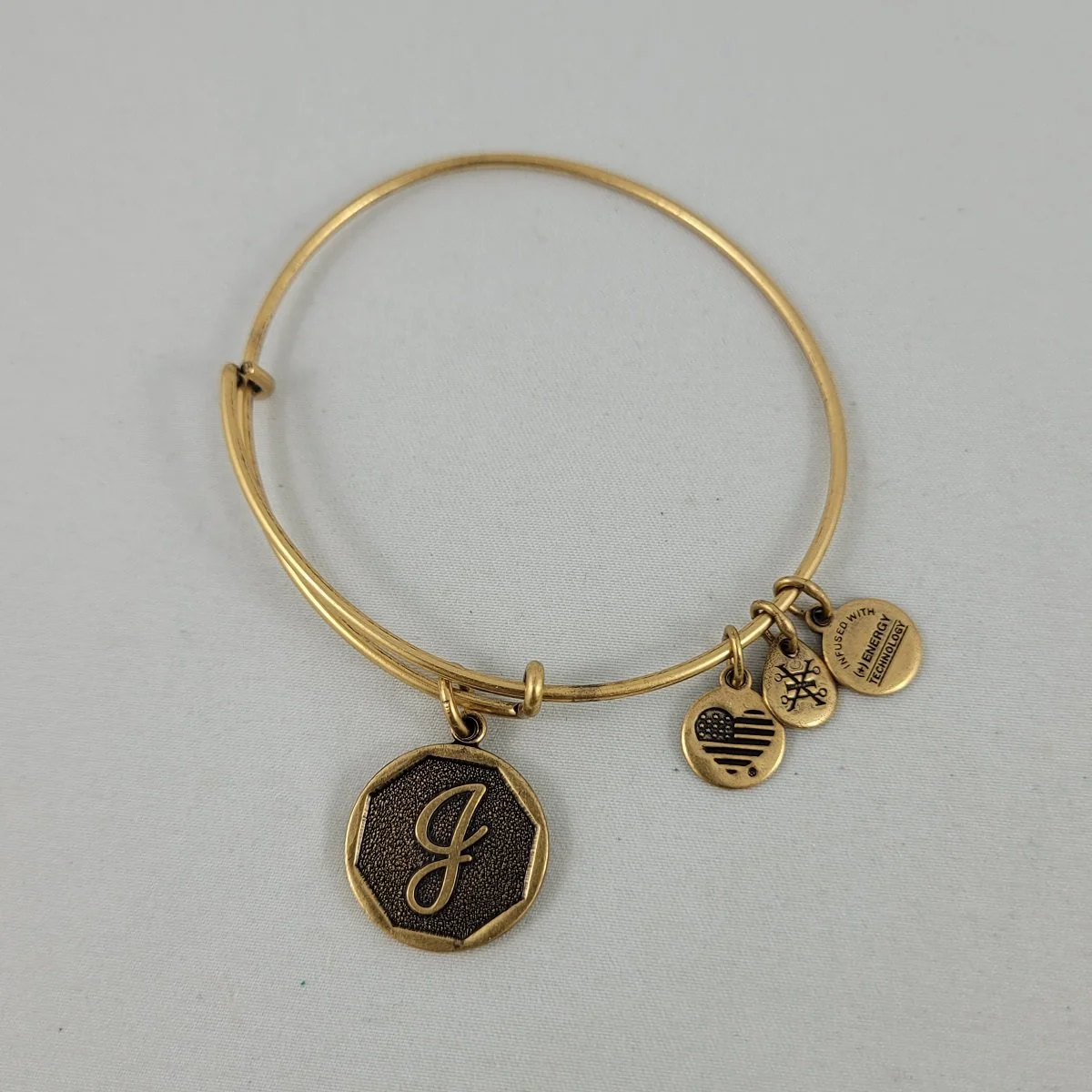 Alex and Ani 2016 Initial Letter J Charm Bangle Bracelet Rafaelian Gold Finish -3.jpg