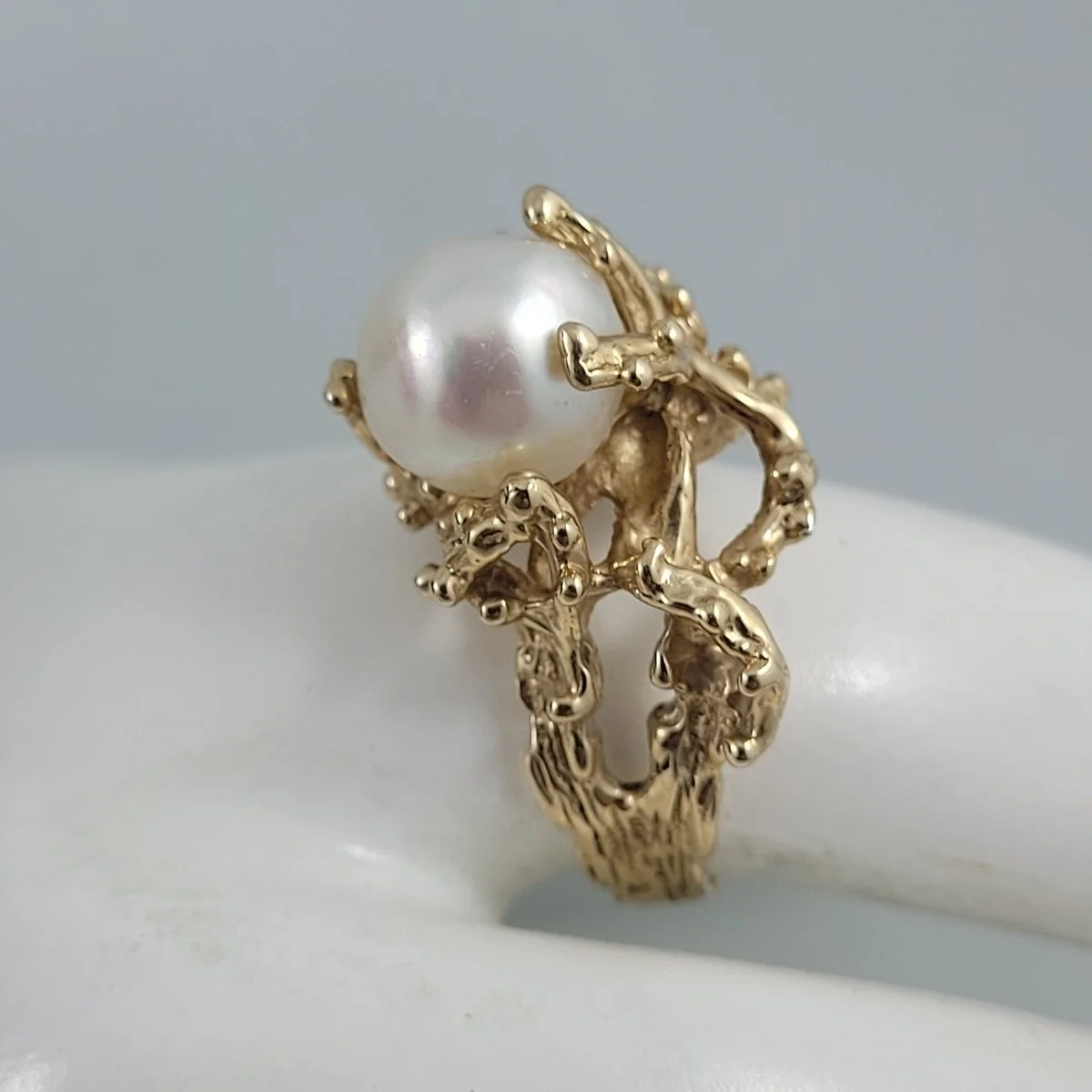 Organic Brutalist 14k 585 Gold Genuine Baroque Pearl Ring Sz 7 Pendant Pierced Earrings Demi Parure Set 1