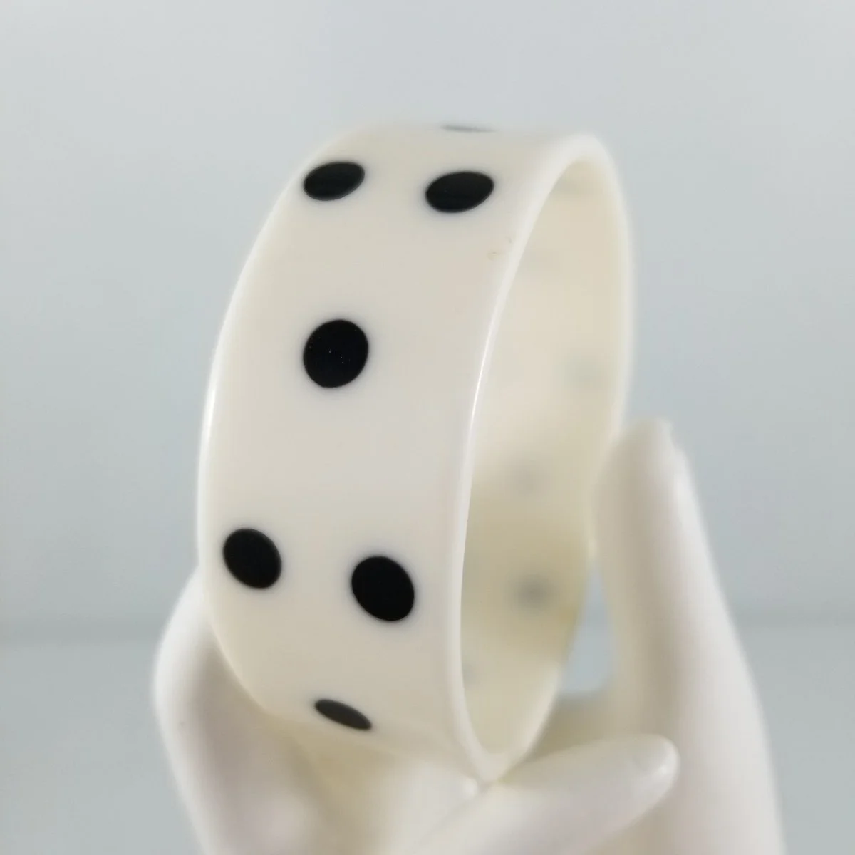 Mod 1960's Injected Polka Dot White Lucite Bangle Bracelet