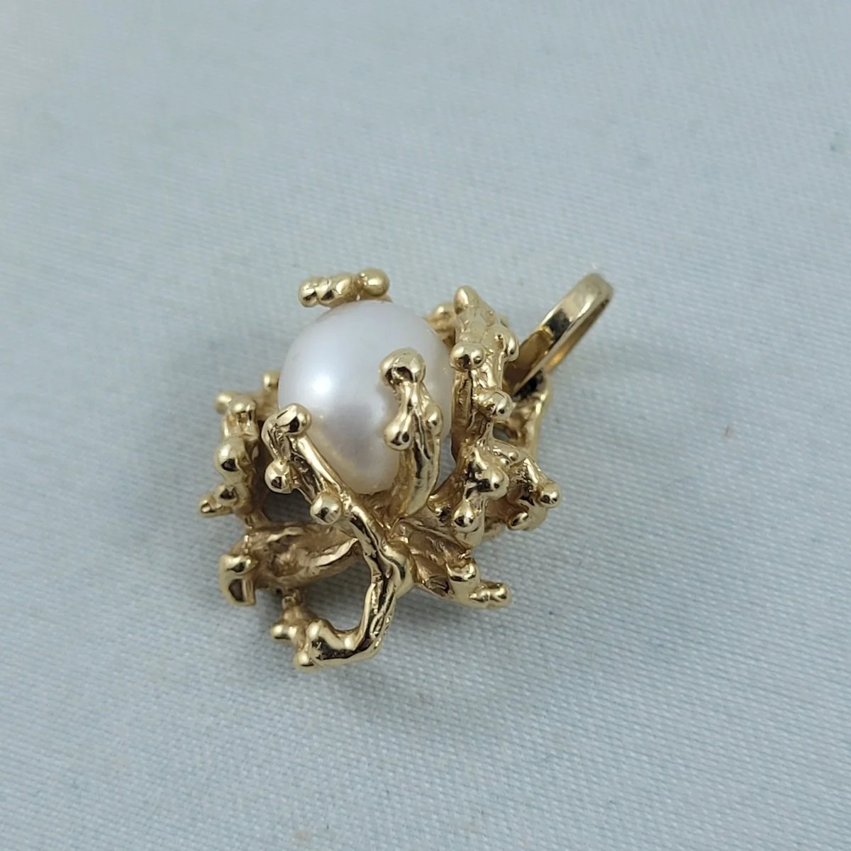 Organic Brutalist 14k 585 Gold Genuine Baroque Pearl Ring Sz 7 Pendant Pierced Earrings Demi Parure Set 18