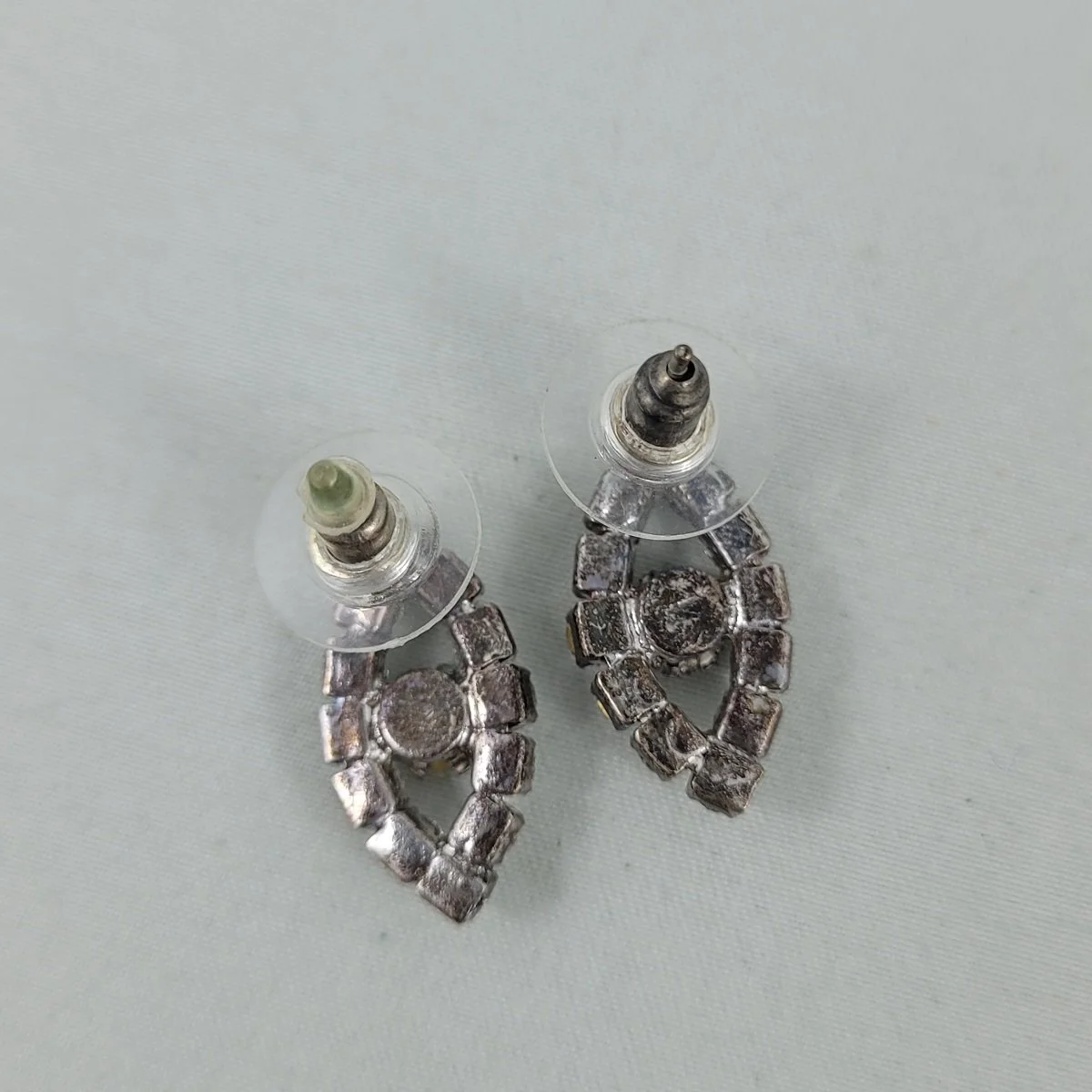 Pair of Eyes - Prong Set Clear Faceted Crystal Pave Chaton Rhinestone Silvertone .875 Inch Pierced Earrings -1.jpg