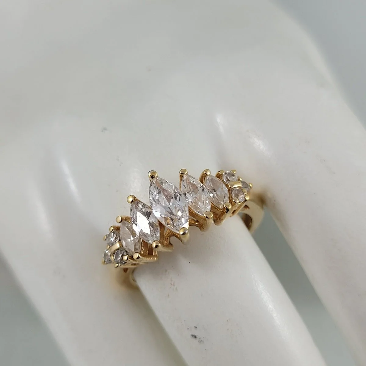 Avon LJ Gold Plate Simulated Multi Marquise Diamond Trio Accent Ring Sz 7
