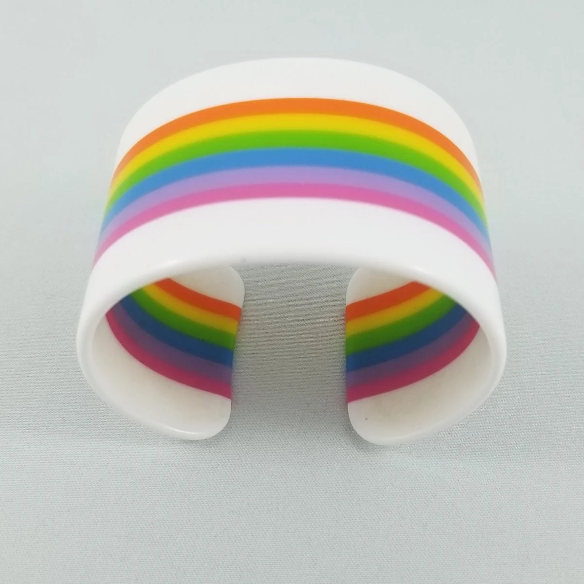 Space Age 1960's Petite High-Gauge Rainbow Matte Laminated Lucite Cuff Bracelet -4.jpg