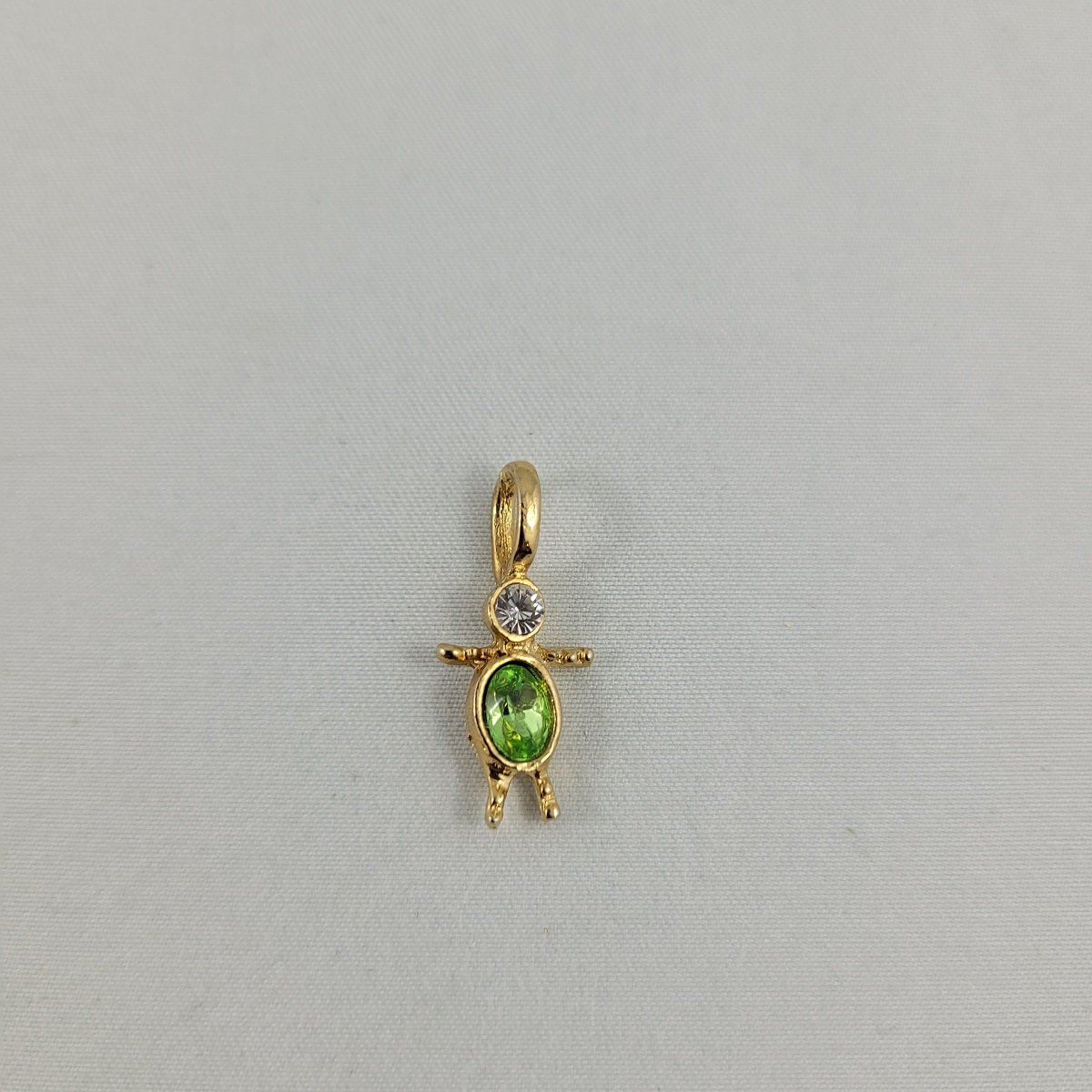 Lime Variant Gem Belly Faceted Clear Glass Chaton and Oval Rhinestone Gold-tone Figural Person 1 Inch Charm Pendant
