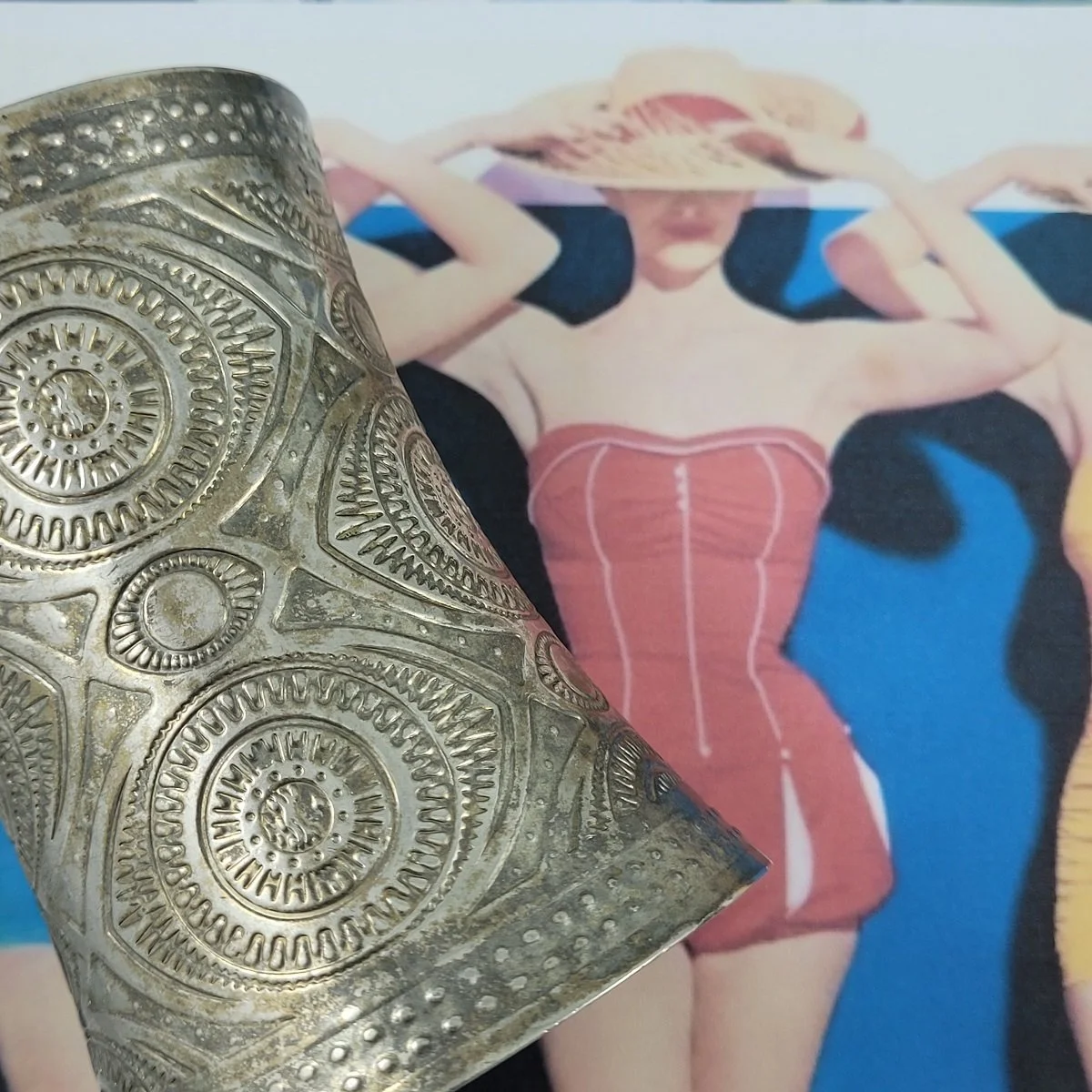 Egyptian Revival Berber Cleopatra Wide Flared Embossed Pliable Cuff Bracelet.jpg