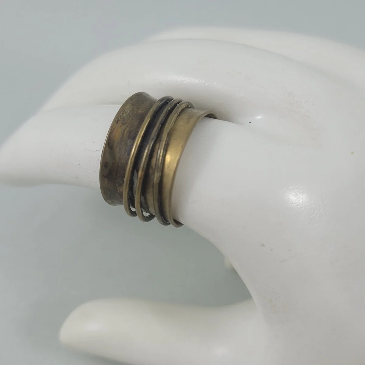 Rustic .5 Inch Wide Brass Slightly Flared Ring Size 7.5 Side View