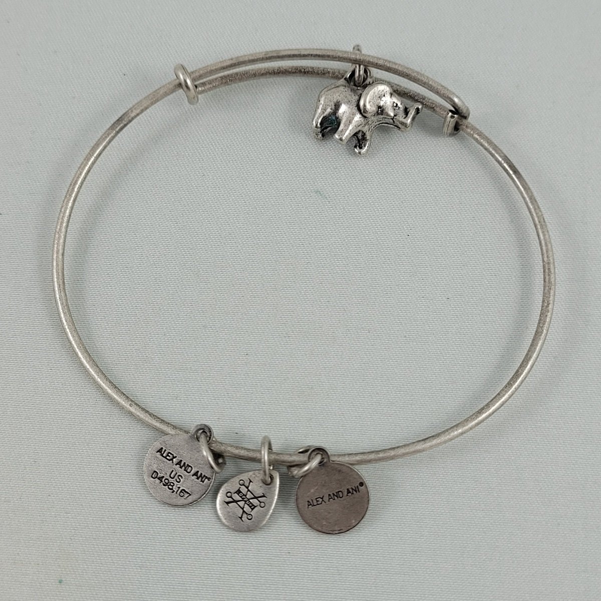 Alex and Ani Charity By Design Elephant Charm Expandable Bangle Bracelet Rafaelian Silver Finish Top View